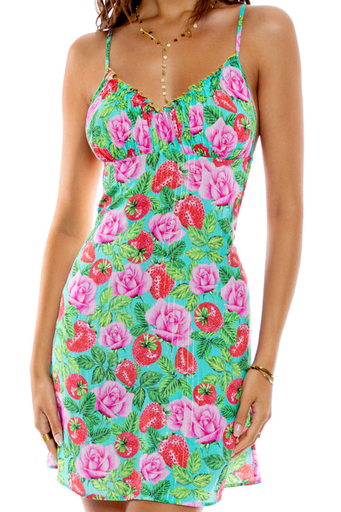 Luli Fama Strawberry Fields Ruched Bust Cami Dress